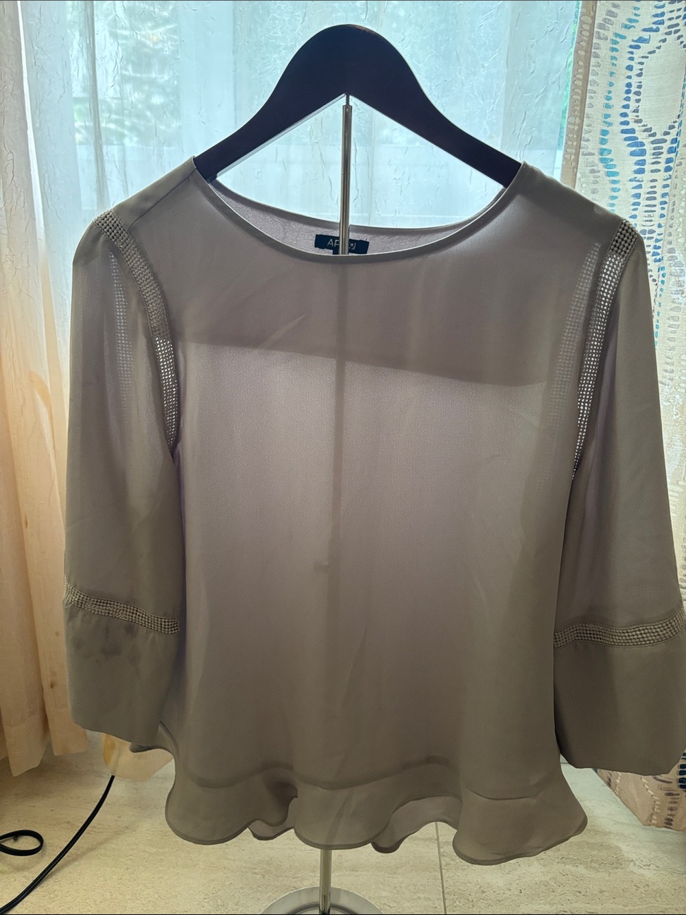 Apt. 9 Sheer Taupe Flutter Hem Blouse